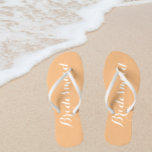 Bridesmaid Trendy Peach Colour Thongs<br><div class="desc">Gift your wedding bridesmaids with these stylish bridesmaid flip flops along with white,  stylised script that are a trendy peach colour to complement your similar wedding colour scheme. Select foot size along with other options. You may customise your flip flops to change colour to your desire.</div>