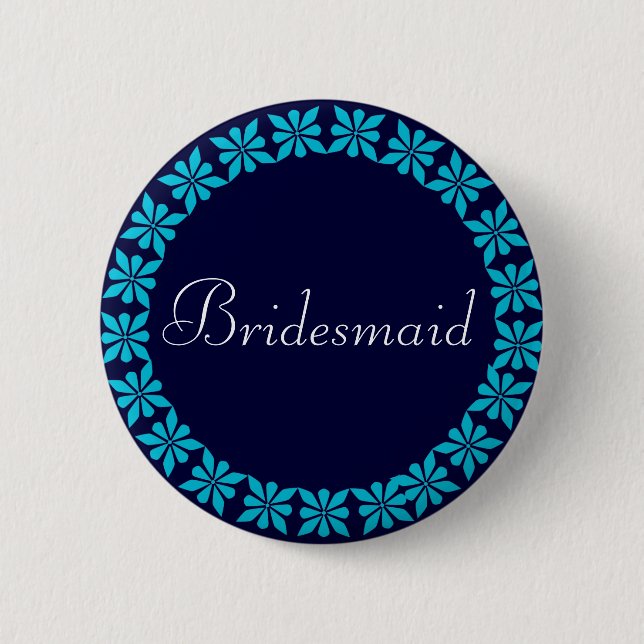 Bridesmaid Turquoise Flowers I.D. Button (Front)