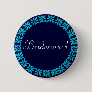 Bridesmaid Turquoise Flowers I.D. Button