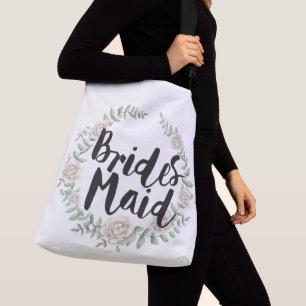 Bridesmaid Typography Watercolor Rose Wreath Crossbody Bag