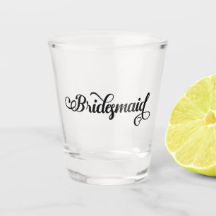Bridesmaid typography with hearts wedding shot glass