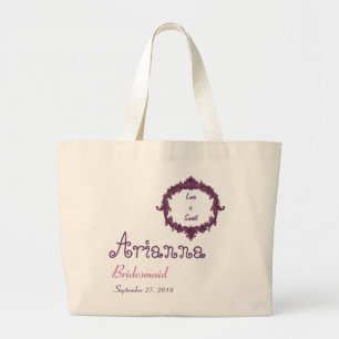 Bridesmaid Vintage Frame Purple Pink Large Tote Bag