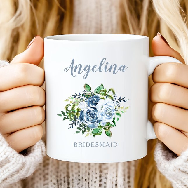 Bridesmaid Watercolor Floral Dusty Blue Wedding Coffee Mug (Creator Uploaded)