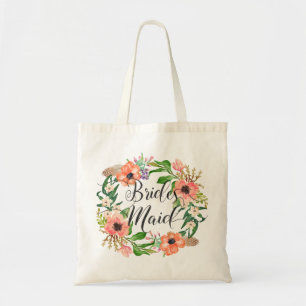 Bridesmaid Watercolor Floral Wreath Tote Bag