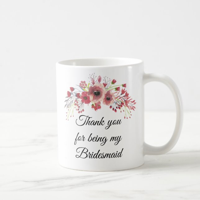 Bridesmaid Watercolor Pink  Flower Bouquet Mug (Right)