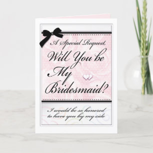 Bridesmaid Wedding Beautiful Pink Roses and Hearts Card