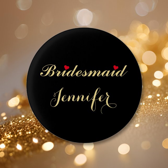Bridesmaid Wedding Bridal Bachelorette Party Black 3 Cm Round Badge (Maid of Honor Bridal Bachelorette Party Wedding Pinback Button)