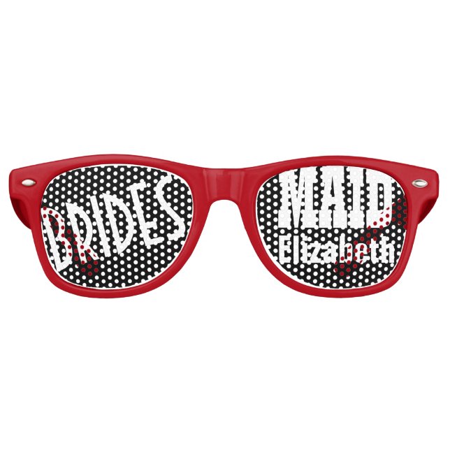 Bridesmaid Wedding Favour Black White Red Name A02 Retro Sunglasses (Front)
