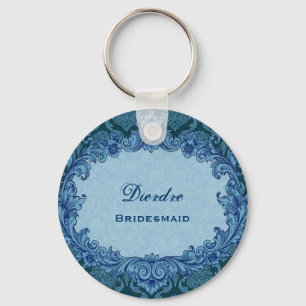 Bridesmaid Wedding Favour Blue Vintage Damask G303 Key Ring