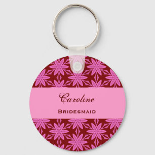 Bridesmaid Wedding Favour Pink Flowers V0448 Key Ring