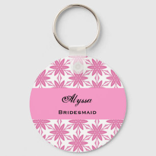 Bridesmaid Wedding Favour Pink Star Flowers V013 Key Ring