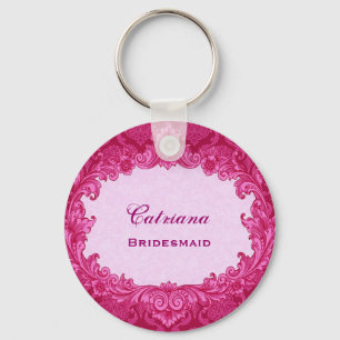 Bridesmaid Wedding Favour Pink Vintage Damask G302 Key Ring