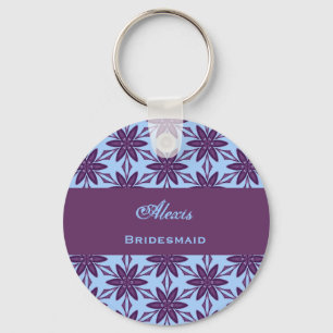 Bridesmaid Wedding Favour Purple Star Flowers V007 Key Ring