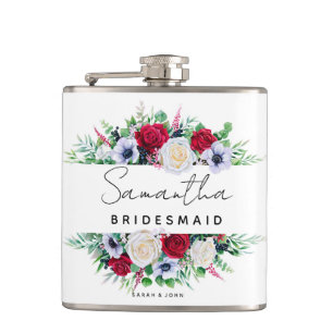 Bridesmaid Wedding Floral Bouquet   Hip Flask