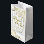 Bridesmaid Wedding Gift Bag Small<br><div class="desc">This beautiful gift bag is designed as a wedding gift or favour bag for bridesmaids. Designed to coordinate with our Gold Foil Elegant Wedding Suite, it features a gold faux foil flourish border with the text "Bridesmaid" as well as a place to enter her name, the couple's name, and the...</div>