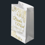 Bridesmaid Wedding Gift Bag Small<br><div class="desc">This beautiful gift bag is designed as a wedding gift or favour bag for bridesmaids. Designed to coordinate with our Gold Foil Elegant Wedding Suite, it features a gold faux foil flourish border with the text "Bridesmaid" as well as a place to enter her name, the couple's name, and the...</div>