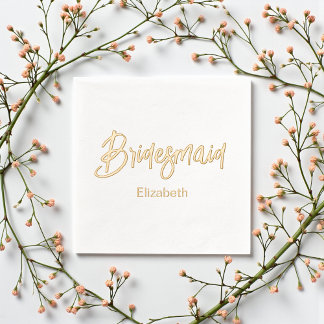 Bridesmaid Wedding Gold White  Foil Napkins