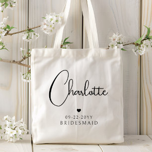Bridesmaid Wedding Modern Script Personalised Name Tote Bag