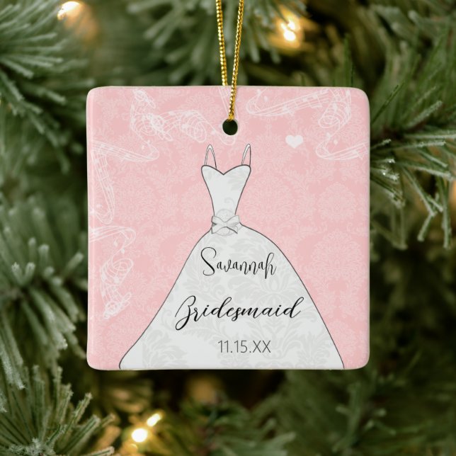 Bridesmaid Wedding Ornament Dress Pink Damask (Tree)