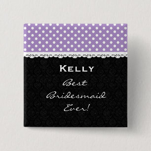 Bridesmaid Wedding PURPLE POLKA DOTS Lace V35 15 Cm Square Badge