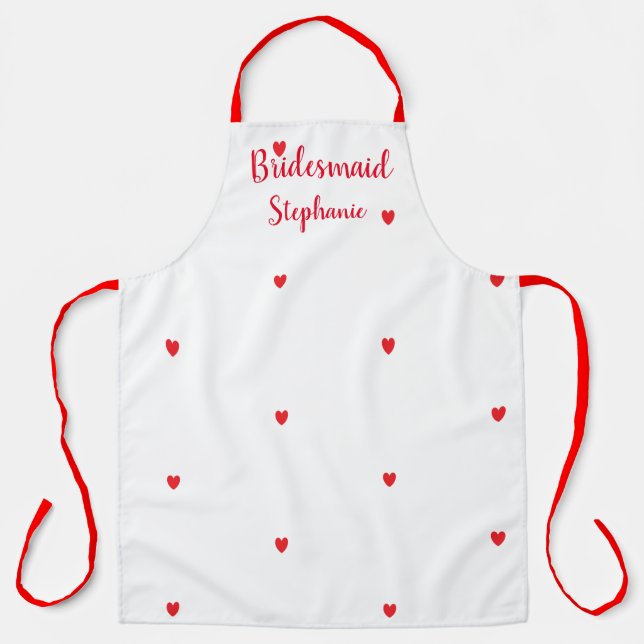 Bridesmaid Wedding Red Heart Patterns Custom White Apron (Front)