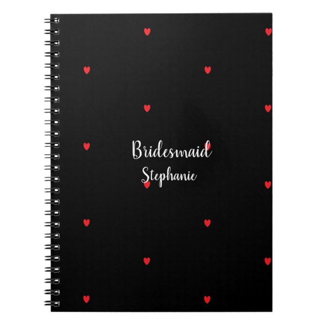 Bridesmaid Wedding Red Heart Patterns Gift Favour Notebook (Front)