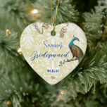 Bridesmaid White Distressed Damask Vintage Peacock Ceramic Tree Decoration<br><div class="desc">Wedding Keepsake Wedding Party Necklaces - to change background colour - click customise - click edit - choose last tool in drop down menu and choose from one of the colours shown or enter your rgb hex code for your custom wedding colour- to change font colour select the text you...</div>