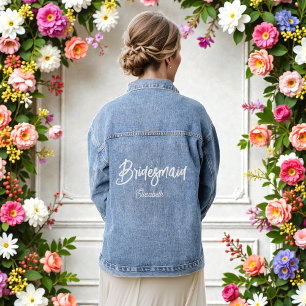 Bridesmaid White Script Wedding Denim Jacket