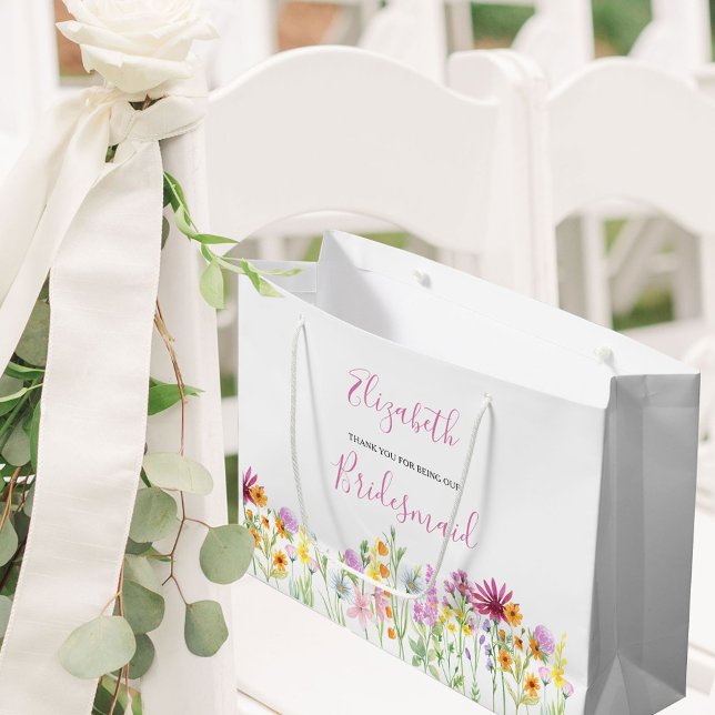 Bridesmaid Wildflower Thank You Large Gift Bag (Bridesmaid Wedding Gift Bag with pretty wildflowers from my Wildflower Meadow collection)