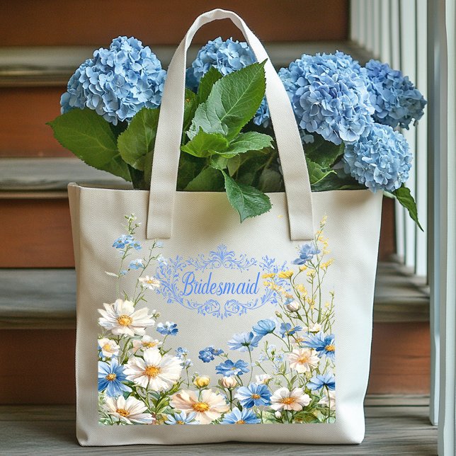 Bridesmaid Yellow Blue White Flowers  Tote Bag (Creator Uploaded)