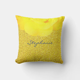 Bridesmaid Yellow Floral Gold Glitter Sparkle Cute Cushion
