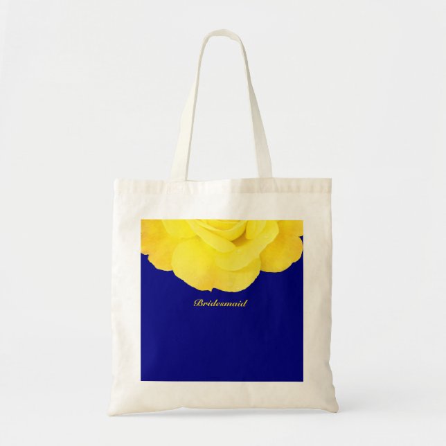 Bridesmaid Yellow Navy Blue Floral Cute Wedding Tote Bag (Front)