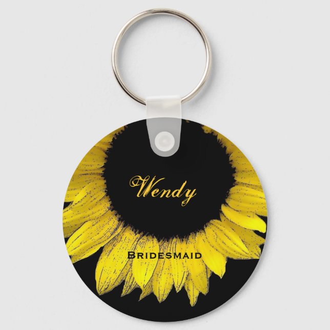 Bridesmaid Yellow Sunflower  E050 Key Ring (Front)