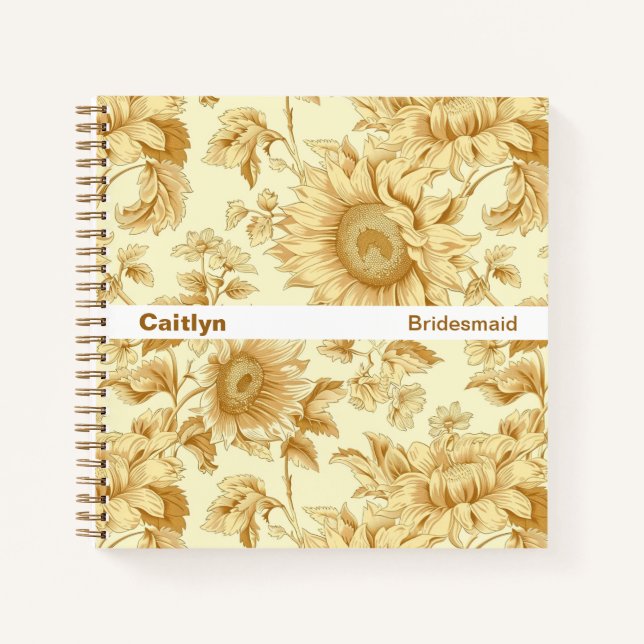 Bridesmaid Yellow Sunflower Floral Square Notebook (Front)