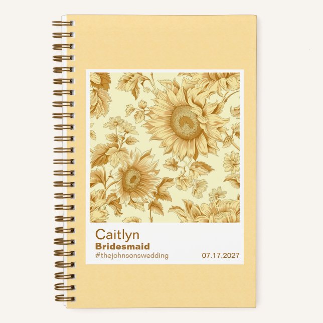 Bridesmaid Yellow Sunflowers Floral Pattern Swatch Notebook (Front)