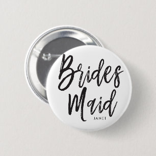 Bridesmaids Black Script Style Custom Wedding 6 Cm Round Badge