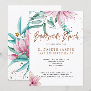 Bridesmaids brunch pink floral glam bridal shower invitation