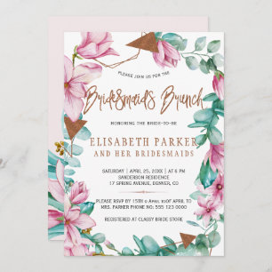 Bridesmaids brunch watercolor pink bridal shower invitation