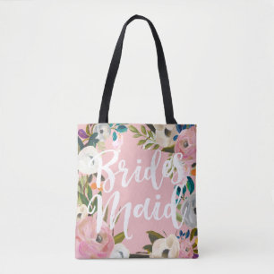 Bridesmaids Brushed Floral Wedding Party Pink Tote Bag