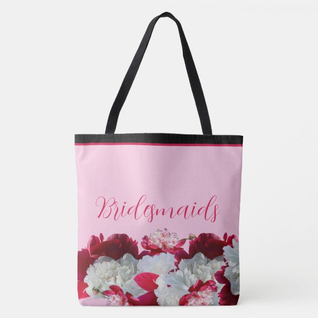 Bridesmaids Floral Peonies multi Print Tote Bag (Front)