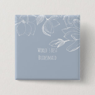 BRIDESMAIDS GIFTS Dusty Blue White Magnolias 15 Cm Square Badge