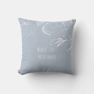 BRIDESMAIDS GIFTS Dusty Blue White Magnolias Cushion