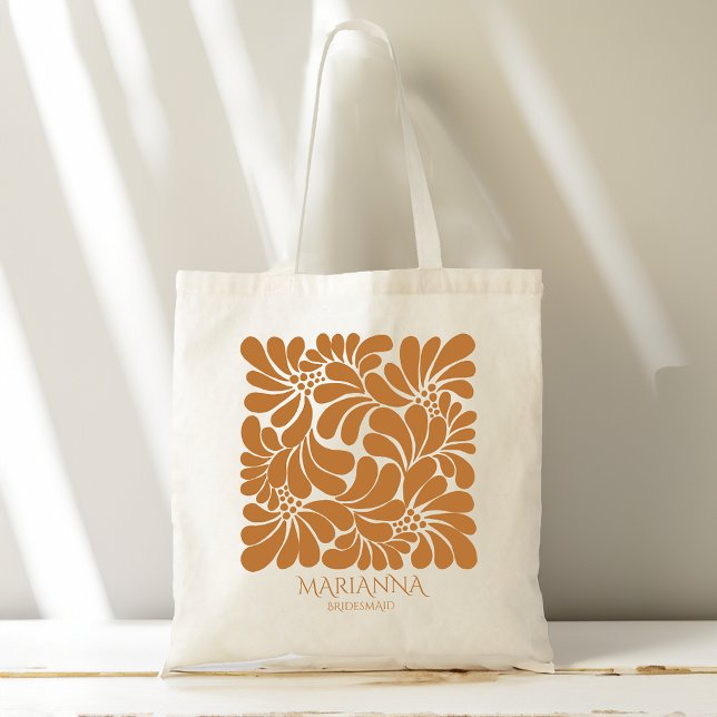 Bridesmaids gifts Mexican talavera personalised Tote Bag (Bridesmaids gifts Mexican  terracotta talavera personalized name Tote Bag bridal party gifts for her)