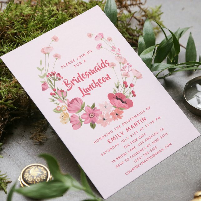 Bridesmaids Luncheon Floral Pink Bridal Shower Invitation (Creator Uploaded)