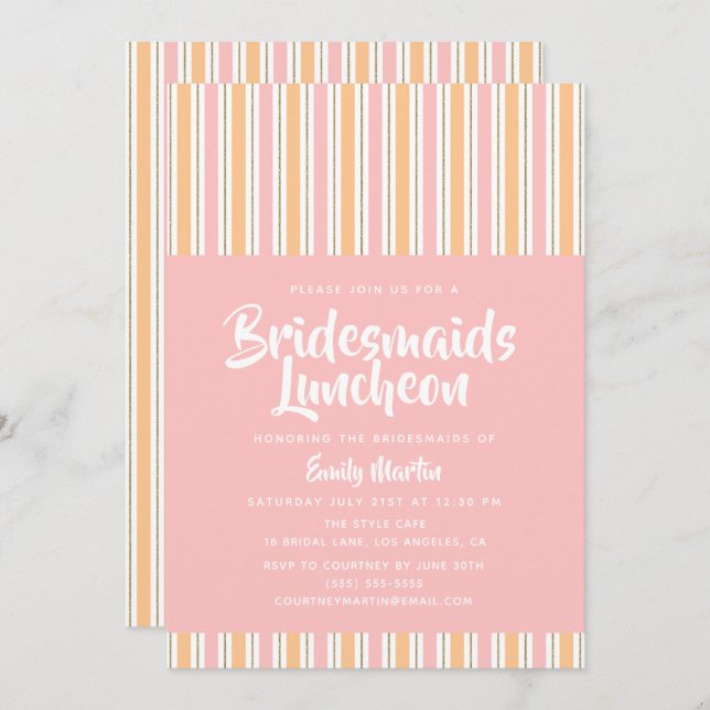Bridesmaids Luncheon Modern Pink Gold Invitation (Front/Back)