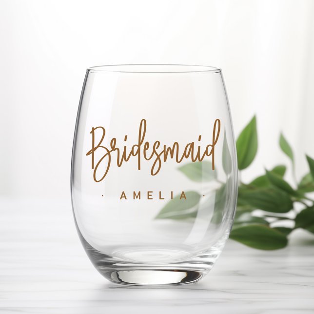 Bridesmaid's name elegant calligraphy script stemless wine glass (Bridesmaid's name elegant calligraphy script stemless wine glass)