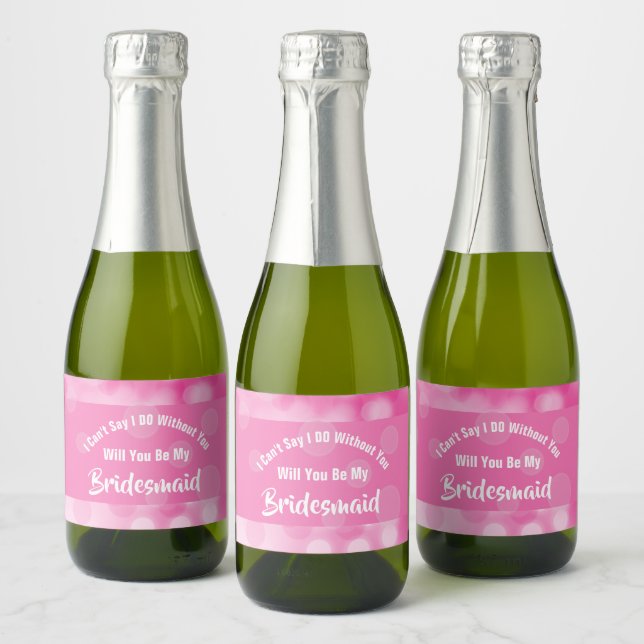 Bridesmaids Proposal Bubbly Sparkly Pink Cute Wine Sparkling Wine Label (Bottles)