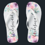 Bridesmaids Typography Colourful Flowers Bouquet Thongs<br><div class="desc">Elegant modern bridesmaids typography with colourful watercolors flowers bouquet.</div>