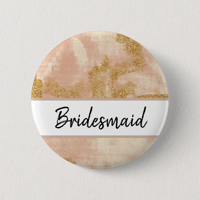 *~* Bridesmail Pink Blush Gold Glitter Golden 6 Cm Round Badge (Front)