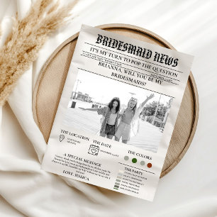 Bridesmais proposal newspaper+Bridesmaid info card